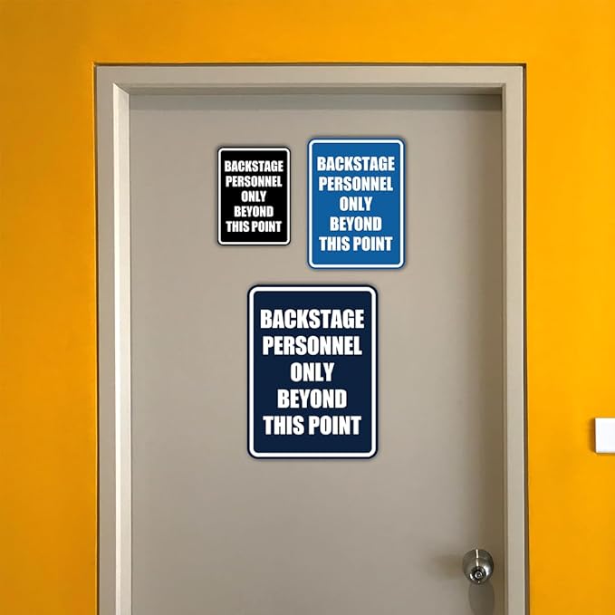 Portrait Round Backstage Personnel Only Beyond This Point Door or Wall Sign Easy Installation | Music | Concert | Festivals Sign (Black Gold) - Medium (2 Pack)