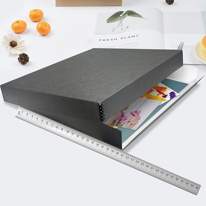 Lineco Museum Archival Storage Box, 20.75x24.75x3 in. Drop Front Design. Acid-Free with Metal Edge. Organize Photos, Pictures, Prints, Documents, Crafts, DIY. Gray, 1 Pack