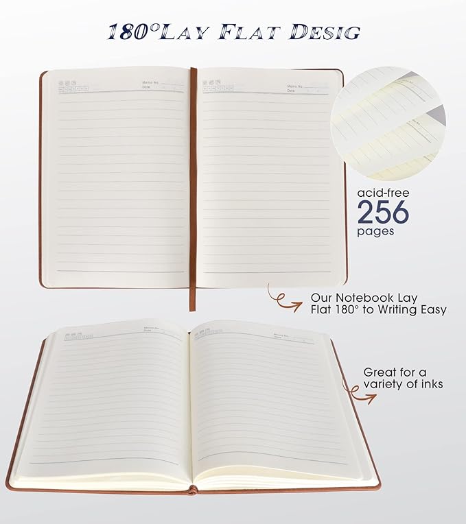 Biuwory Lined Journal Notebook for Women Men,256 Pages A5 Hardcover Leather Journals for Writing,Travel,Business,Work & School,College Ruled Notebooks for Note Taking,Diary Notepad 5.7"×8.3"(Brown)
