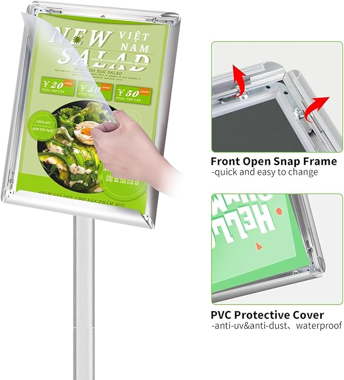 INNOVSIGN Heavy Duty Adjustable Pedestal Poster Sign Stand, 11x17 Aluminum Open Floor Standing Sign Holder for Vertical and Horizontal View Display, Silver