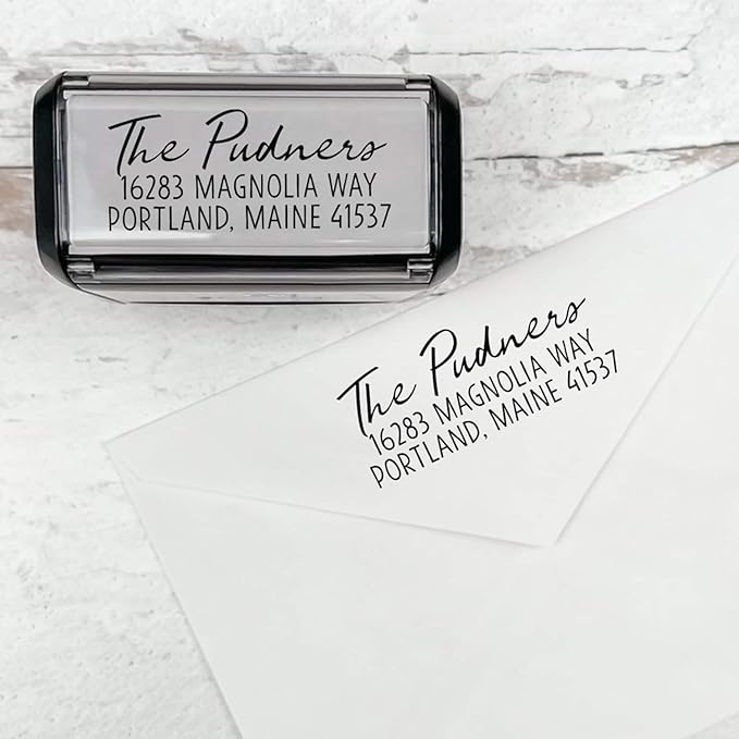 Self Inking Modern Address Stamps | Custom Return Address Stamper (Relaxed Script, Medium)