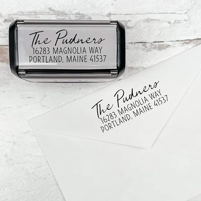 Self Inking Modern Address Stamps | Custom Return Address Stamper (Relaxed Script, Xtra Large)
