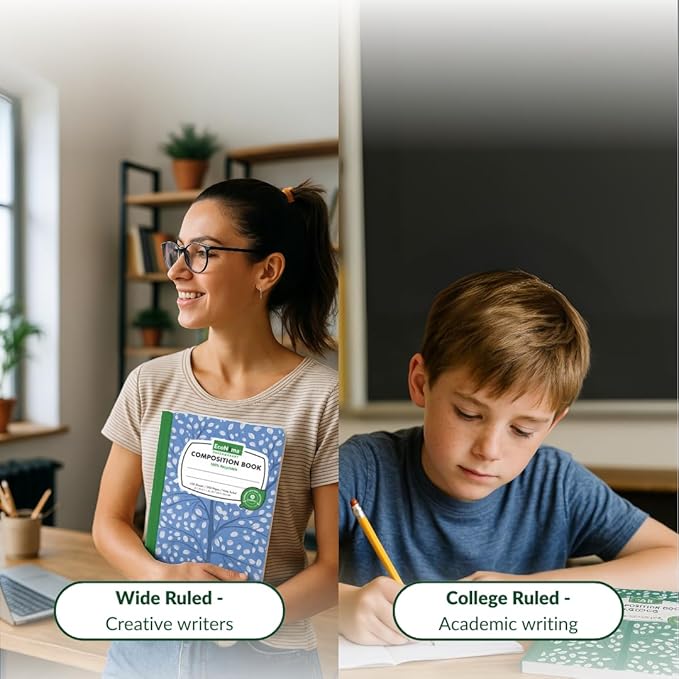 ECONAMA Composition Notebooks Pack of 5 Wide Ruled 200 Pages (100 Sheets) 9.75"x7.5" Black Marble Carbon Neutral Recyclable Paper Eco-Friendly School & Office Supplies For Students and Professionals
