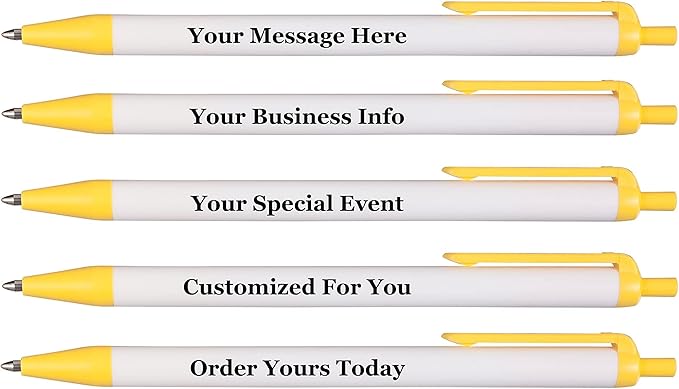 RevMark Personalized Ballpoint Pen, Custom Printed Name, Business or Event Information, Timeless Advertising, USA Made Pens, Promotional Marketing, Smooth Black Ink, Bulk Pack (Yellow,50 Ct)