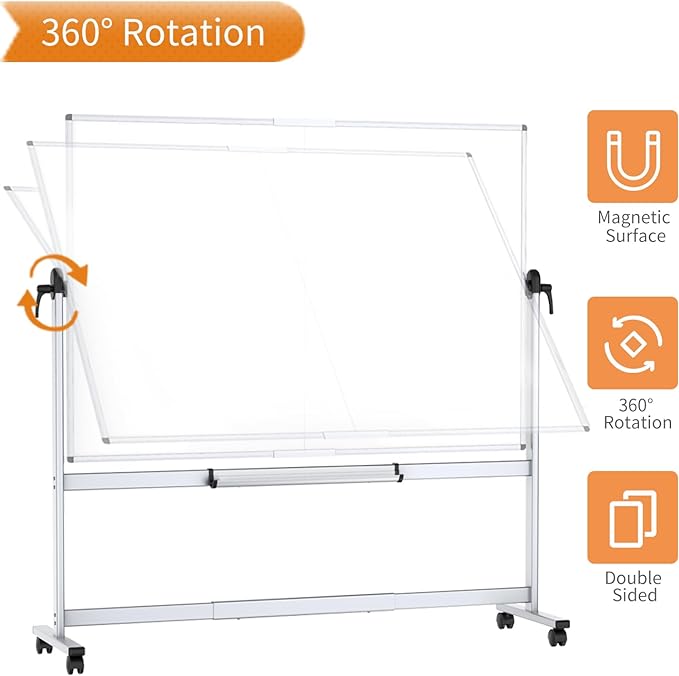 VIZ-PRO Double-Sided Mobile Whiteboard, 60 x 48 Inches, Magnetic Rolling Dry Erase White Board on Wheels with Aluminium Frame and Stand 5' x 4'