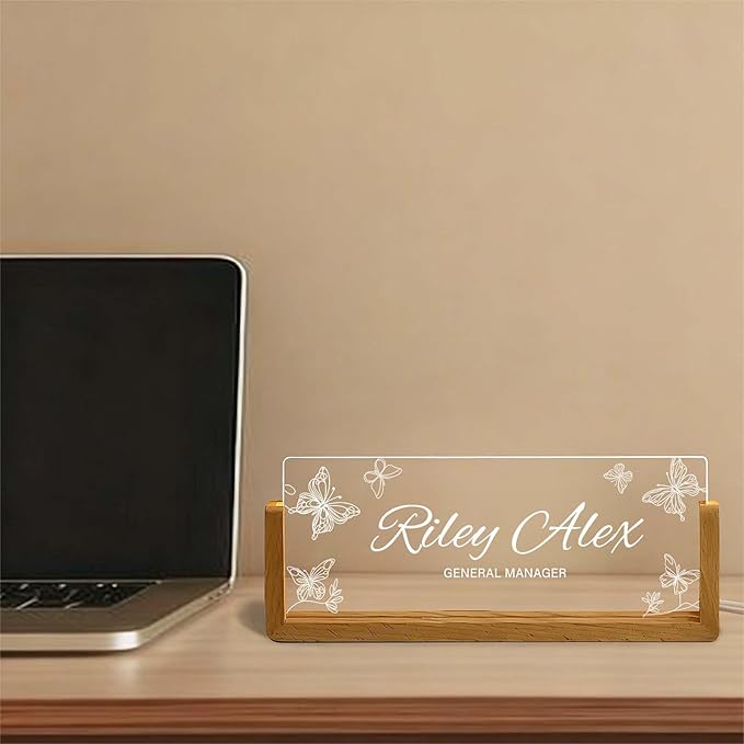 Acrylic Desk Name Plate Personalized, Custom Light Up Office Sign for Boss Employee Teacher, Appreciation Gifts for Coworkers, Professional Desk Decor