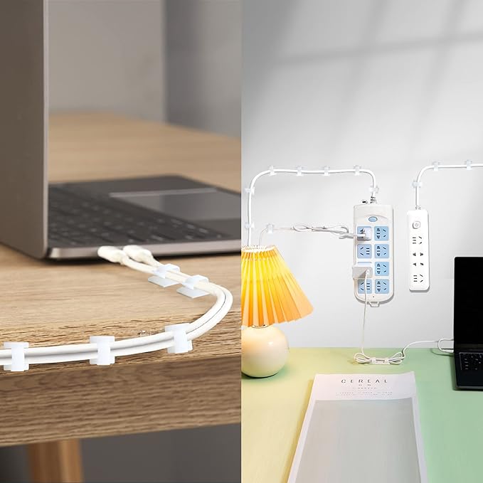 XHF 5/8” Adhesive Cord Clips White 60pcs, Outdoor Christmas Light Clips, Cable Management Staples for Under Desk, Car, Wall, TV, PC, Ethernet