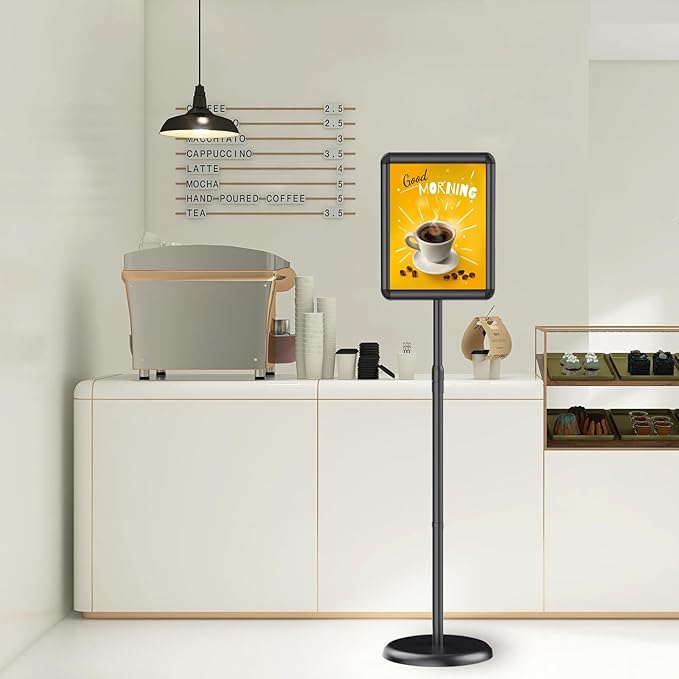 Newzueby Pedestal Floor Stand Sign Holder for 8.5x11 inches Poster or chalk board, Snap open frame,360° Rotation,Outdoor Indoor Standing Display Sign Holders for commerical, directional, Black 3 Pack
