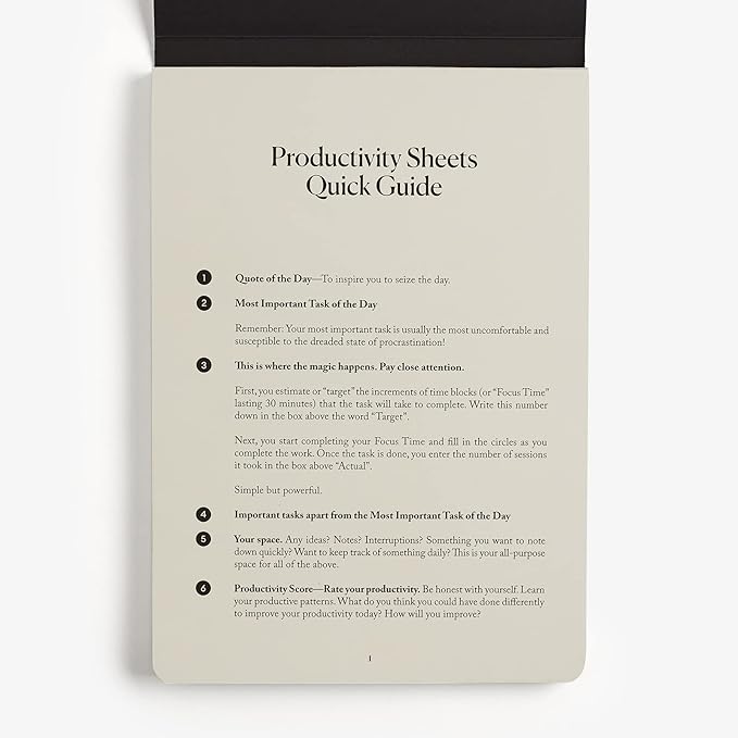 Intelligent Change 3-Month Productivity Planner Sheets and Tools for Time-Management and Mindfulness, Tear-Out To-Do List, A5 Undated Sheets, Black