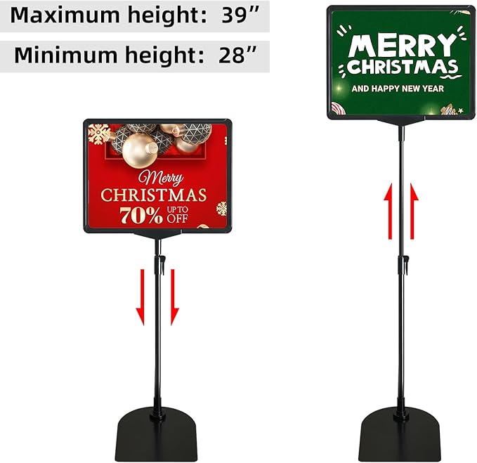 ONCEMORE Sign Holder, 8.5 x 11 Inch Sign Stand with Adjustable Height Snap Open, Reusable Sign Stands for Display Advertising Business Signage, Vertical and Horizontal Two View Modes (Black, 8 Pack)