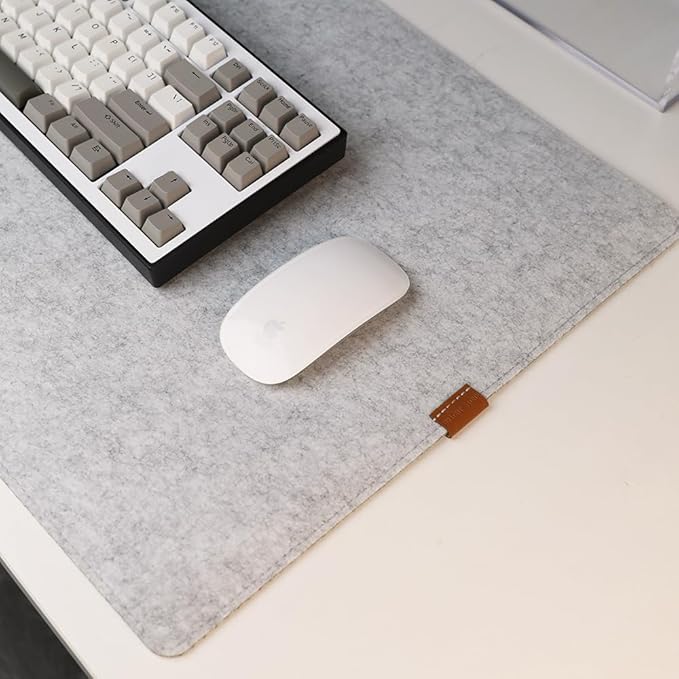 Bright Stone Felt Desk Mat,Non-Slip Mouse Pad,27.5"x11.8" Office Supplies Desk Protector, Desk Accessories for Home and Office (Light Gray)