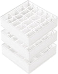 Criusia 3 Pack Sock Underwear Drawer Organizer Dividers, 64 Cell Fabric Foldable Cabinet Closet Organizers and Storage Boxes for Storing Socks, Panties, Ties (16+24+24 Cell, White)