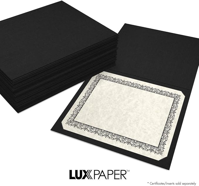 LUXPaper 9.5" x 12" Certificate Holders | Black Linen | 100lb. Cover | 100 Qty