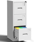 OPTYMIRA 3 Drawer Metal File Cabinet with Lock,White Steel Filing Cabinets Heavy Duty Locking Vertical File Cabinet Home Office Storage Cabinet for Legal/Letter Size File,Assembly Required