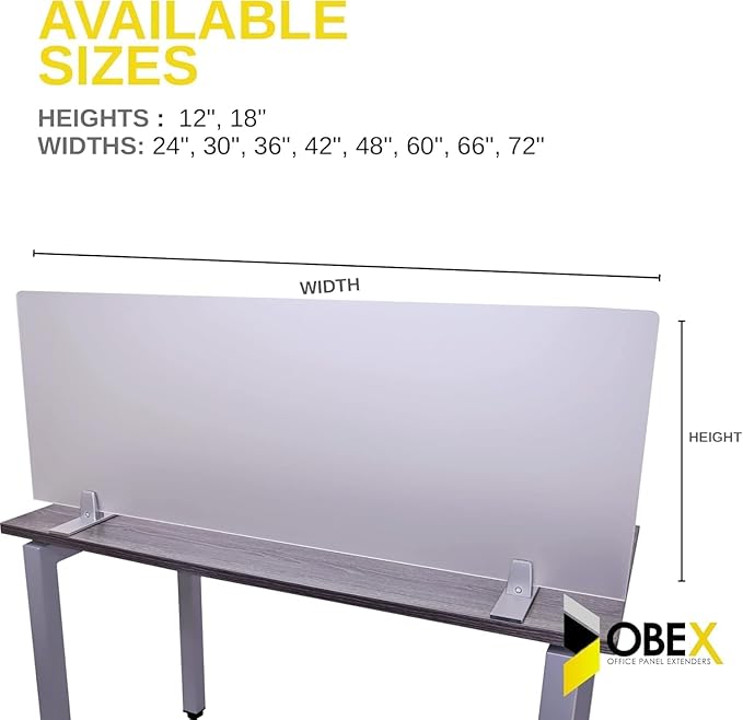 OBEX Acrylic Free Standing Screen, Divider for Desk Privacy Home & Office Partitions for Table Top Workstation, Portable Cubicle Panel for Work, 12" x 30", Frosted