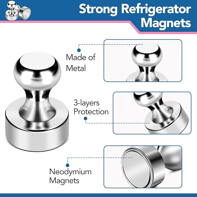 LOVIMAG Fridge Magnets 18Pcs Refrigerator Whiteboard Small Strong Magnet Classroom Kitchen Accessories Decorative Locker Set Decor Must Haves Office Calendar Refrigerador Magnetic Cute Crafts Silver