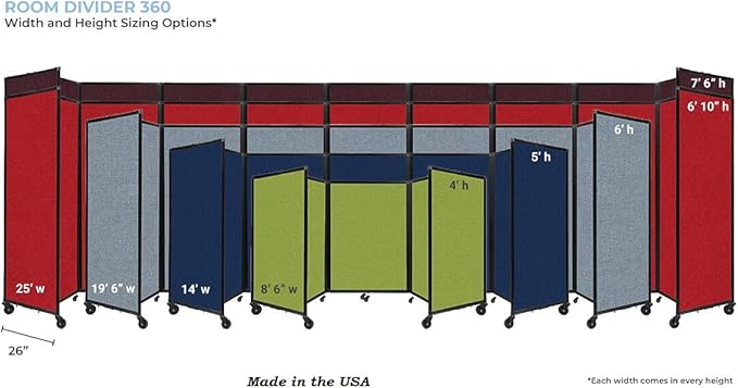 Versare Room Divider 360 Portable Wall Partition | Folding Panels | Large Freestanding Divider | Locking Wheels | Temporary Room Separator | 14' x 7'6'', Latte