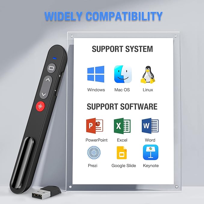Presentation Clicker with Case, Wireless Presenter for PowerPoint Slide with Hyperlink & Volume Control, Presentation Remote Clicker for Mac/Computer/Laptop, Google Slide/PPT/Keynote