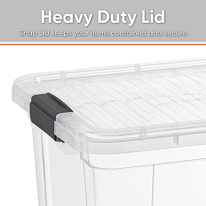 Superio Storage Bins with Lids- 4 Pack, 6.6 Qt Clear Boxes for Organizing, Stackable Plastic Containers- BPA Free, Non-Toxic, Odor Free, Organizer for Home, Office, Dorm
