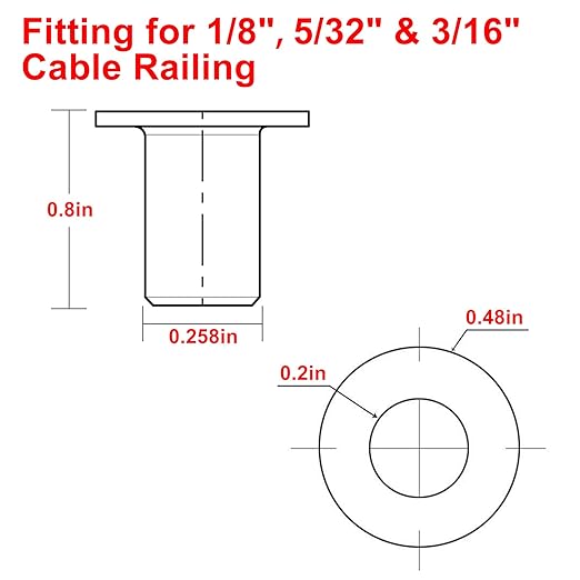 BLIKA 65 Pack Stainless Steel Protector Sleeves for 1/8" 5/32" or 3/16" Deck Cable Railing, for Wood/Composite Posts, T316 Marine Grade, Cable Railing Protector Sleeves