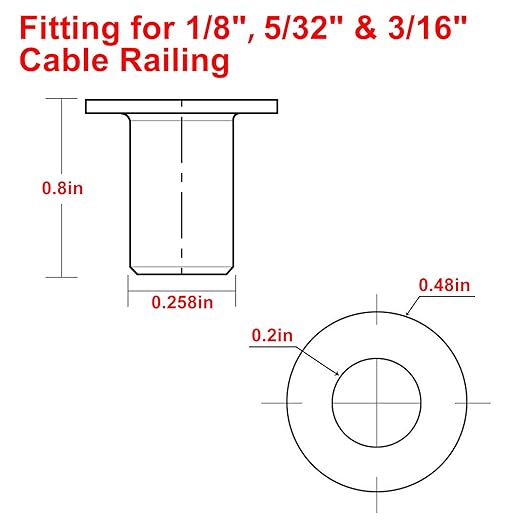 BLIKA 200 Pack Stainless Steel Protector Sleeves for 1/8" 5/32" or 3/16" Deck Cable Railing, for Wood/Composite Posts, T316 Marine Grade, Cable Railing Protector Sleeves