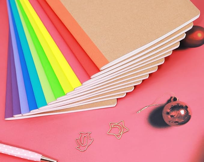 Wotion 12 Pack Kraft Notebooks, Journals in Bulk for Writing, Blank Paper Sketchbooks, 60 Pages Notebook, 8.3x5.5 Inch, A5 Size, Travel Journal Set, for Gifts, Students and Office Supplies