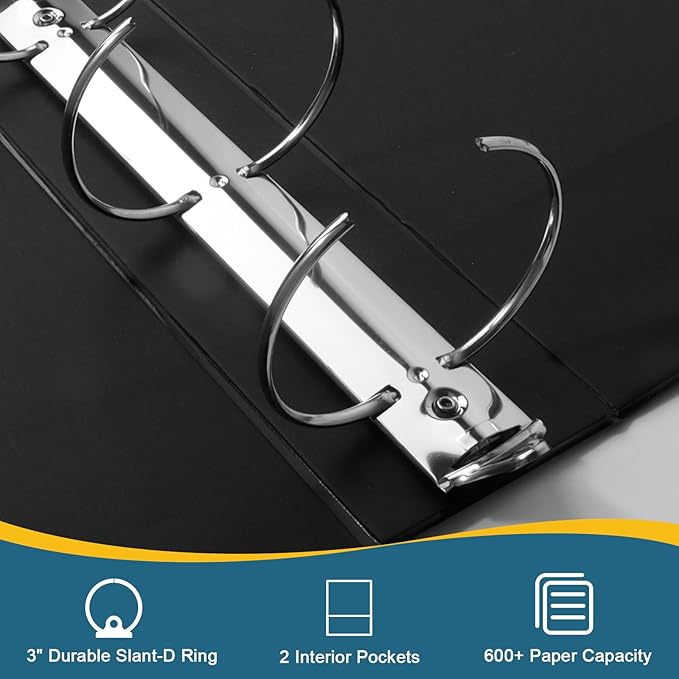 CIXILDTS 3" 3 Ring Binder, Standard 3-Inch Round Ring Binder Fit Letter Size Paper, Presentation View Binders, 2 Packs, Black
