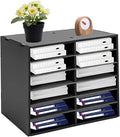 12 Slots Mail Sorters for Office, PVC Literature Organizer with Removable Shelves, Desktop Mail Center Paper Storage Cabinet for Files Magazines Documents, 8.9 * 2.3in Each Slot (12 Slots - Black)
