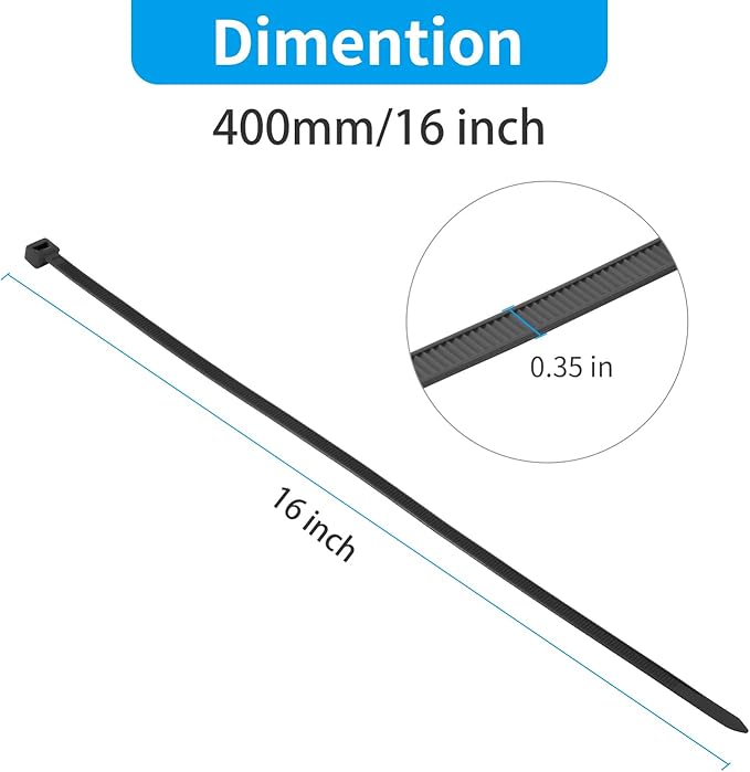 XINGO 16 Inch White Large Zip Ties Heavy Duty 500 Pack, 200 LBS Ultra Strong Plastic Wire Ties, Large Cable Ties Extra Long Tie Wraps, Indoor and Outdoor UV Resistant