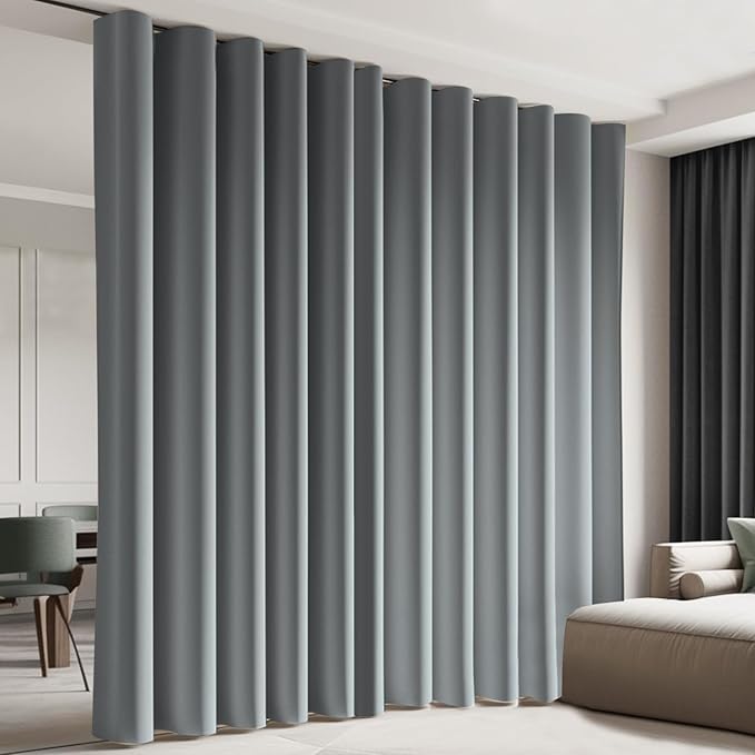 Cbsroro Room Divider Blackout Curtain Track Curtains Wall Dividers Panels Screen for Living Rooms Bedroom Office Privacy Partition Separation, W120 × L108 Inch,1 Panel, Light Grey