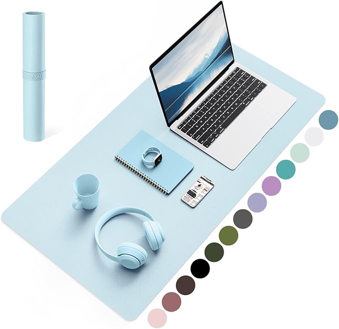 YSAGi Non-Slip Leather Desk Pad, Waterproof Laptop Computer Desk Keyboard Mat, Table Protector Blotter Mat, Large Mouse Pad for Office/Work/Home/Decor(Sky Blue, 31.5" x 15.7")