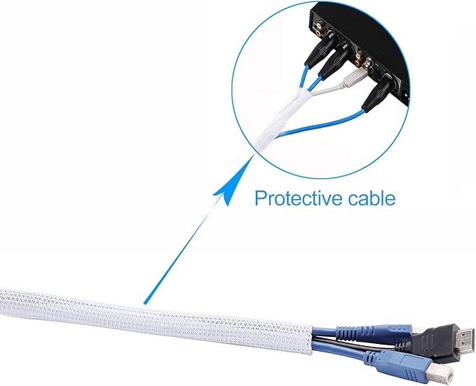 QCSIW 1/4" x25ft Split Sleeve Wire Loom Tubing - Cat-Proof Cord Protector for USB, Power, Audio/Video Cables | Chew-Resistant Cable Sleeve | Easy Install, White