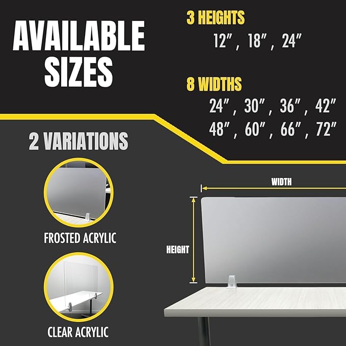 OBEX Clear Acrylic Desk Mounted Privacy Panel, 12" x 42", Clear