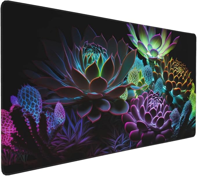 CANFLASHION Gaming Mouse Pad,Large Mouse Pads for Desk,Non-Slip Rubber Base Extended Mousepad,XXL Keyboard Mouse Mat,Computer Keyboard Desk Pad with Stitched Edges,35.4x15.8inch,Succulent Plants