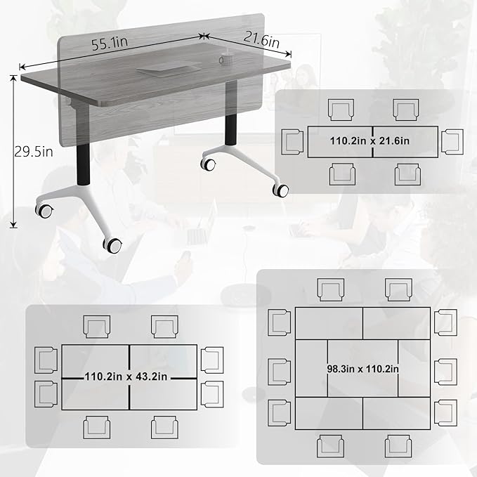 Conference Table,55.1''Folding Conference Room Table for 4-12 People,Mobile Flip Top MeetingTraining Table with Different Coulor and Styles for Offices, Classrooms,Meeting Room (2, F)