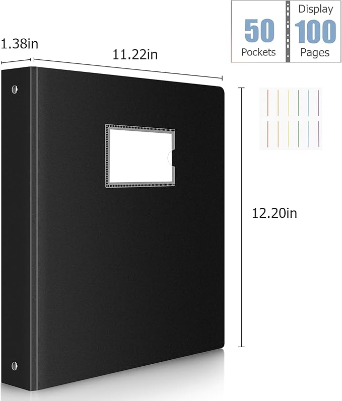 Uquelic 50-Pocket Binder with Plastic Sleeves for Letter/A4 Size(11" x 8.5"), Document Binder Organizer for Papers, Certificates and Artwork, Colorful PP Divider Pages for Presentation (2 Pack)