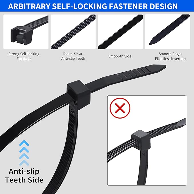 MVYC 1000PCS Zip Ties 12 Inch Heavy Duty 50lbs UV Resistant Zip Black Cable Straps Self-locking Wire Ties for Electrical Management Indoor & Outdoor Use