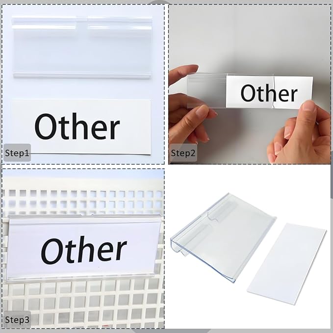 Diteje 20 Pack Plastic Wire Shelf Label Holder,Shelving Rack Retail Sign Hook Labels Clip On with Paper Inserts, 3.94x1.50inch