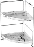 JANUS LiANG 2-Tier Corner Bathroom Organizer, Countertop Perfume Makeup Shelf Cosmetics Storage Shelf Display Rack Vanity Shelf,Kitchen Spice Rack,PP Imitation Marble Design,Tool-Less Install(Silver)