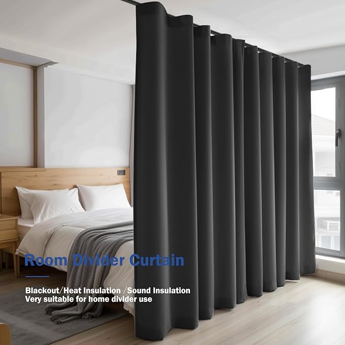Cbsroro Room Divider Blackout Curtain Track Curtains Wall Dividers Panels Screen for Living Rooms Bedroom Office Privacy Partition Separation, W100 × L108 Inch,1 Panel, Black