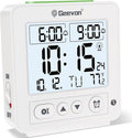 Geevon Atomic Travel Alarm Clock with Auto/8s Backlight, 2 Alarm Settings, Temperature Detect, Increasing Beep Sounds Digital Atomic Travel Clock Battery Operated for Bedroom, Bedside, White