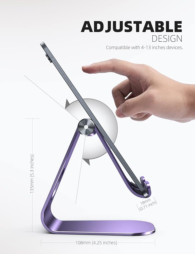 Lamicall Tablet Stand, Adjustable Tablet Holder - Desktop Stand Dock Holder Compatible with 4-13" Tablets Such as iPad Pro 11, 9.7, 10.5, 12.9 Air Mini, Kindle, Tab, iPhone Air 17 Pro Max, Purple