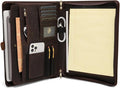 Geslun Genuine Leather Portfolio, Legal Size 8.5 x 14 Pad Holder, Business Padfolio for Men and Women, Zippered 14" Laptop Organizer, Executive Professional Work Travel Notepad Folio, Dark Brown