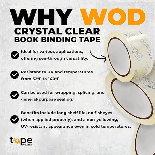 WOD CST22CC Crystal Clear See-Through Packing Tape – 1 inch x 110 yds. for Carton Sealing Mailing, Shipping, and Protection, Label Covering, Lamination, and Outdoor Uses.