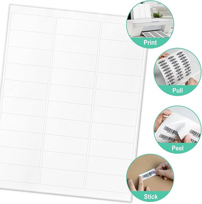 L LIKED Printable Address Labels, 1" x 2-5/8", 15000 Labels, 30 per Sheet, Blank Mailing Labels for Envelopes (500 Sheets)
