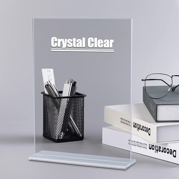 xydstay 8.5 x 11 Acrylic Sign Holder 2 Pack, Vertical T Shape Clear Plastic Menu Holder, Unbreakable Table Sign Holder for Restaurant, Office, School, Store and Home Use