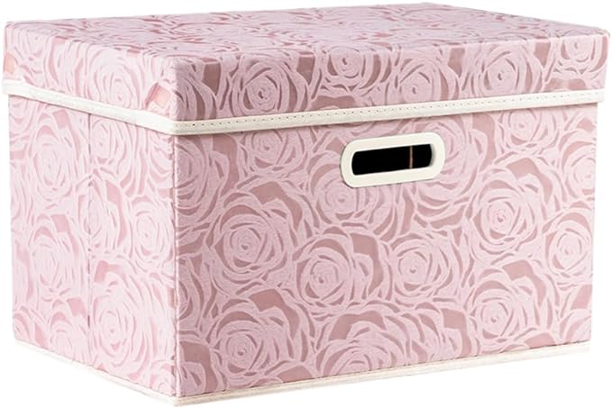 PRANDOM Collapsible Storage Boxes with Lids Fabric Decorative Storage Bins Cubes Organizer Containers Baskets with Cover Handles Divider for Bedroom Closet Living Room 14.9x9.8x9.8 Inch 1 Pack