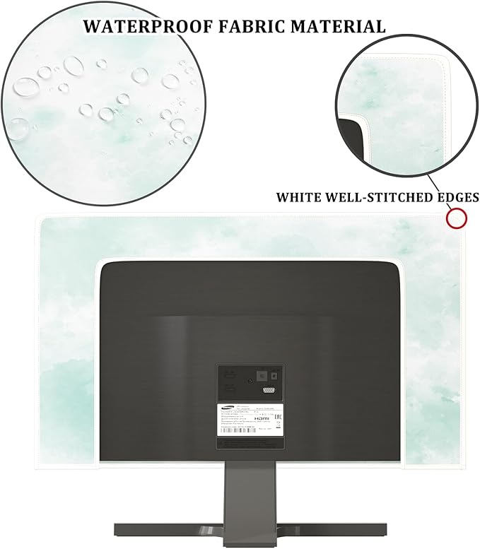 Baocicco Abstract Watercolor Waterproof TV Display Screen Cover 70 Inch Cyan Marble Dip Dyeing Dust Proof TV Covers for Television Screen Anti-Static Dustproof Protective，Mint Green