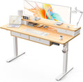 Kingant 55 x 24 Inch Electric Standing Desk with 4 Drawers, Height Adjustable Sit to Stand Computer Desk with Storage Shelf and C-Clamp Mount Compatibility for Home Office, Nature
