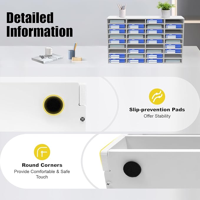 36 Slots Mail Sorters for Office, PVC Literature Organizer with Removable Shelves, Door-Less Mail Center Paper Storage Cabinet for Files Magazines Documents, 9.3 * 2.4in Each Slot (36 Slots - White)